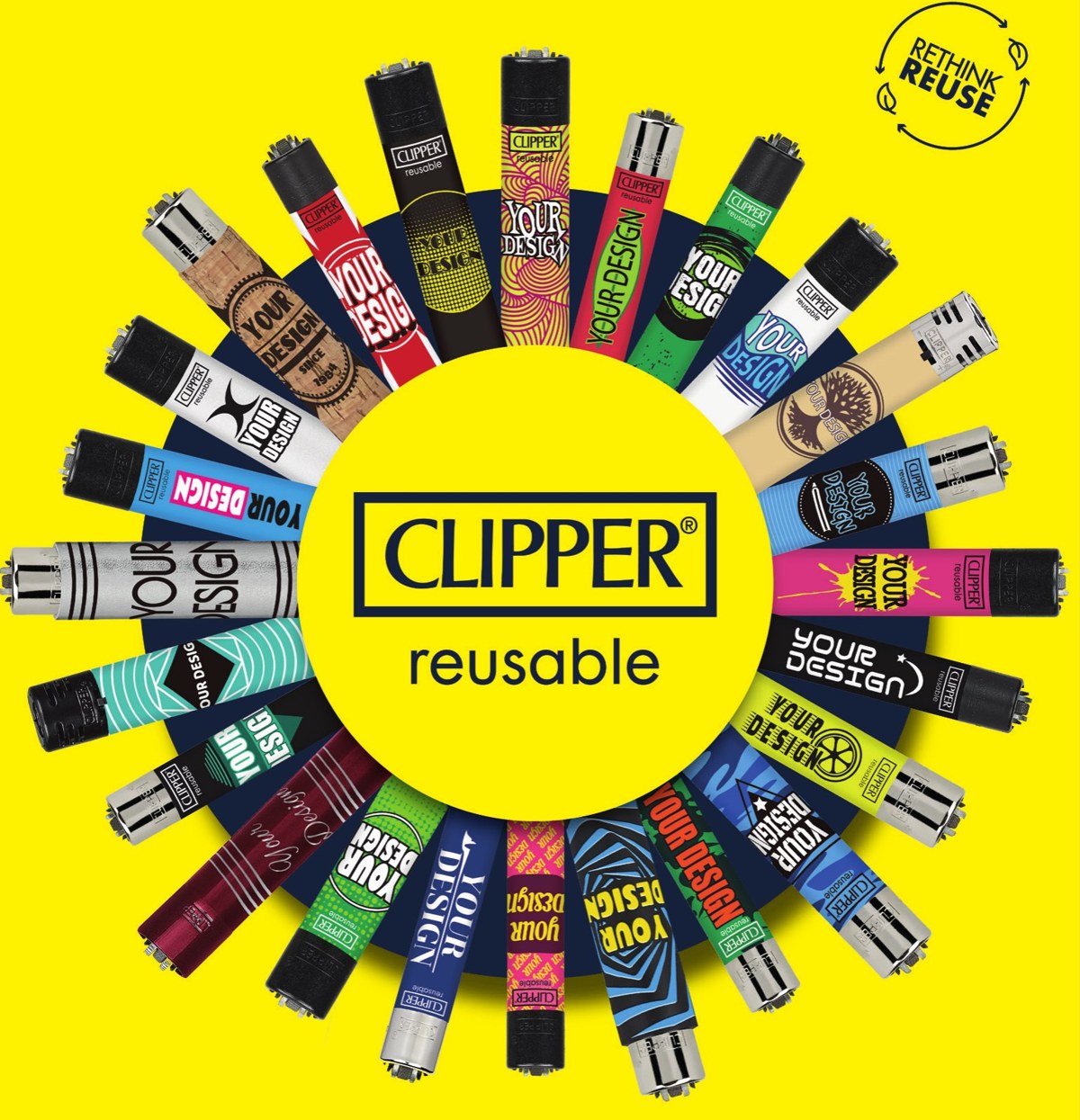 Многоразовые зажигалки CLIPPER reusable с печатью логотипа — официальные изображения бренда